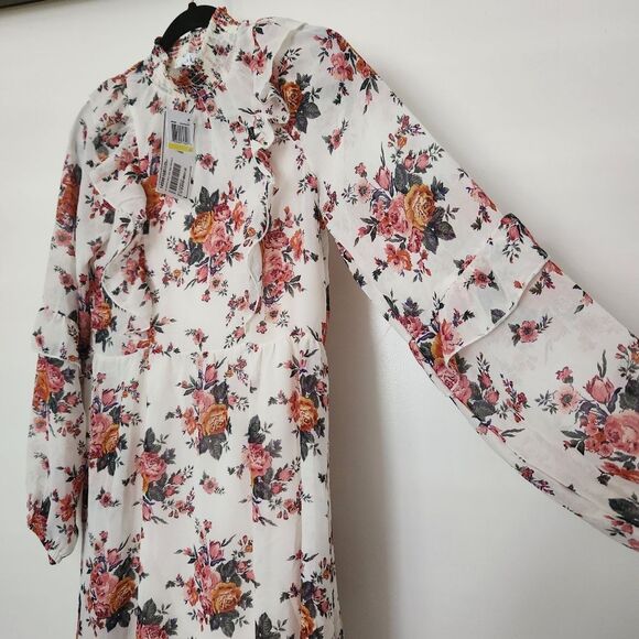 Kit plus Sky Womens Floral Sheer Long Sleeve Lined Knee Length Dress Med *DEFECT - Picture 3 of 11